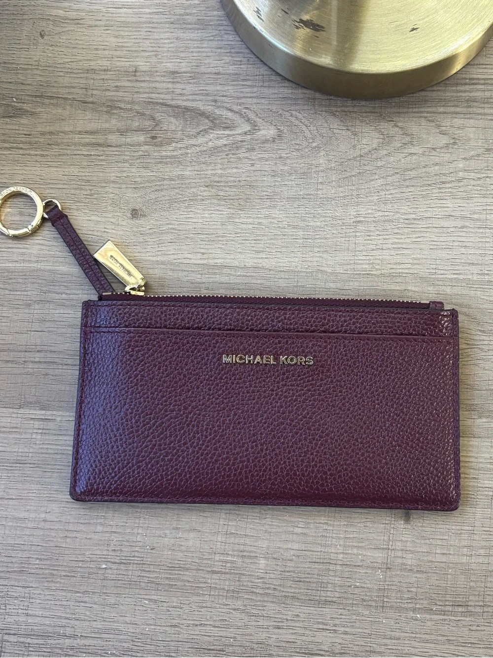 Michael Kors Burgundy Leather Wristlet Card Pouch with Gold Hardware - Picture 1 of 4
